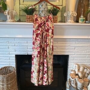 RainbowJo Tropical Hibiscus Hawaiian Print Lace Up Back Maxi Dress Size XS